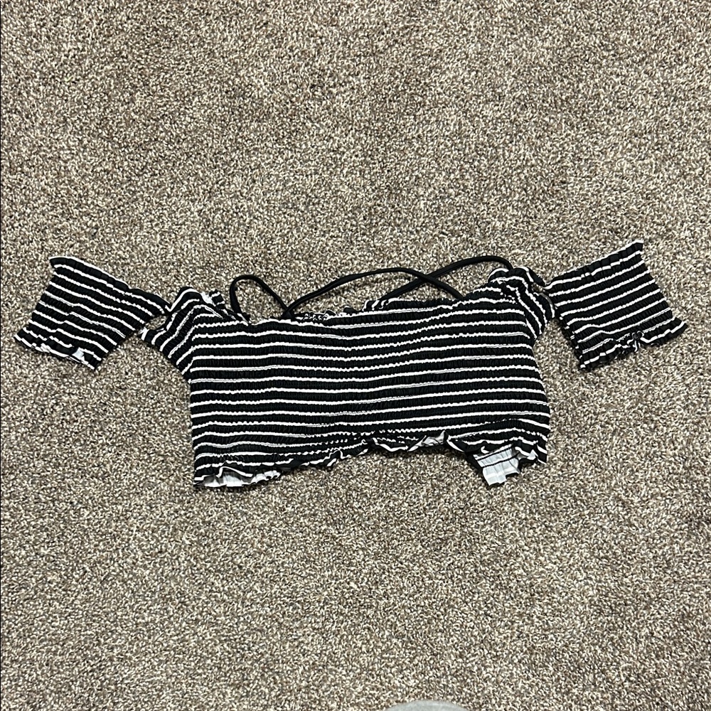 Xhilaration Black and White Striped Bikini Top